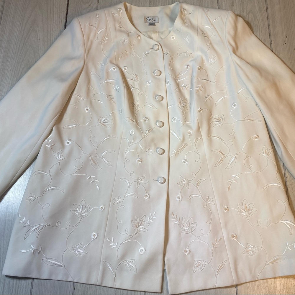 Emily Embroidered White Blazer Jacket 3/4 Sleeve Size 24W